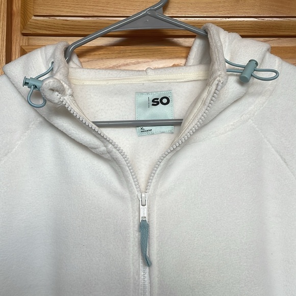 White Hooded Fleece Jacket with zippers, pocket, and drawstring - Picture 2 of 4